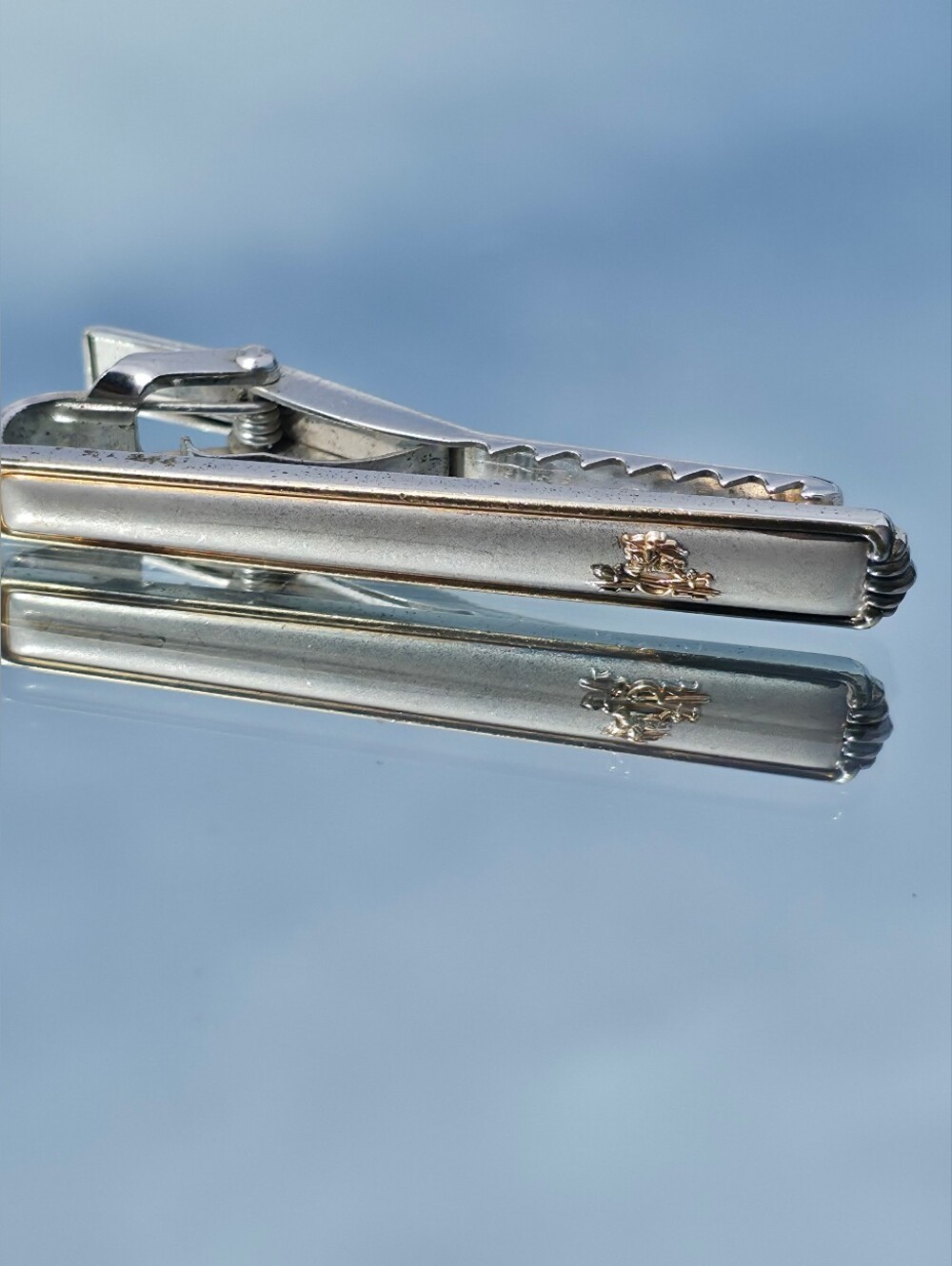 Vintage Burberrys Sterling Silver 14K Gold Filled Knight Tie Clip Bar 925